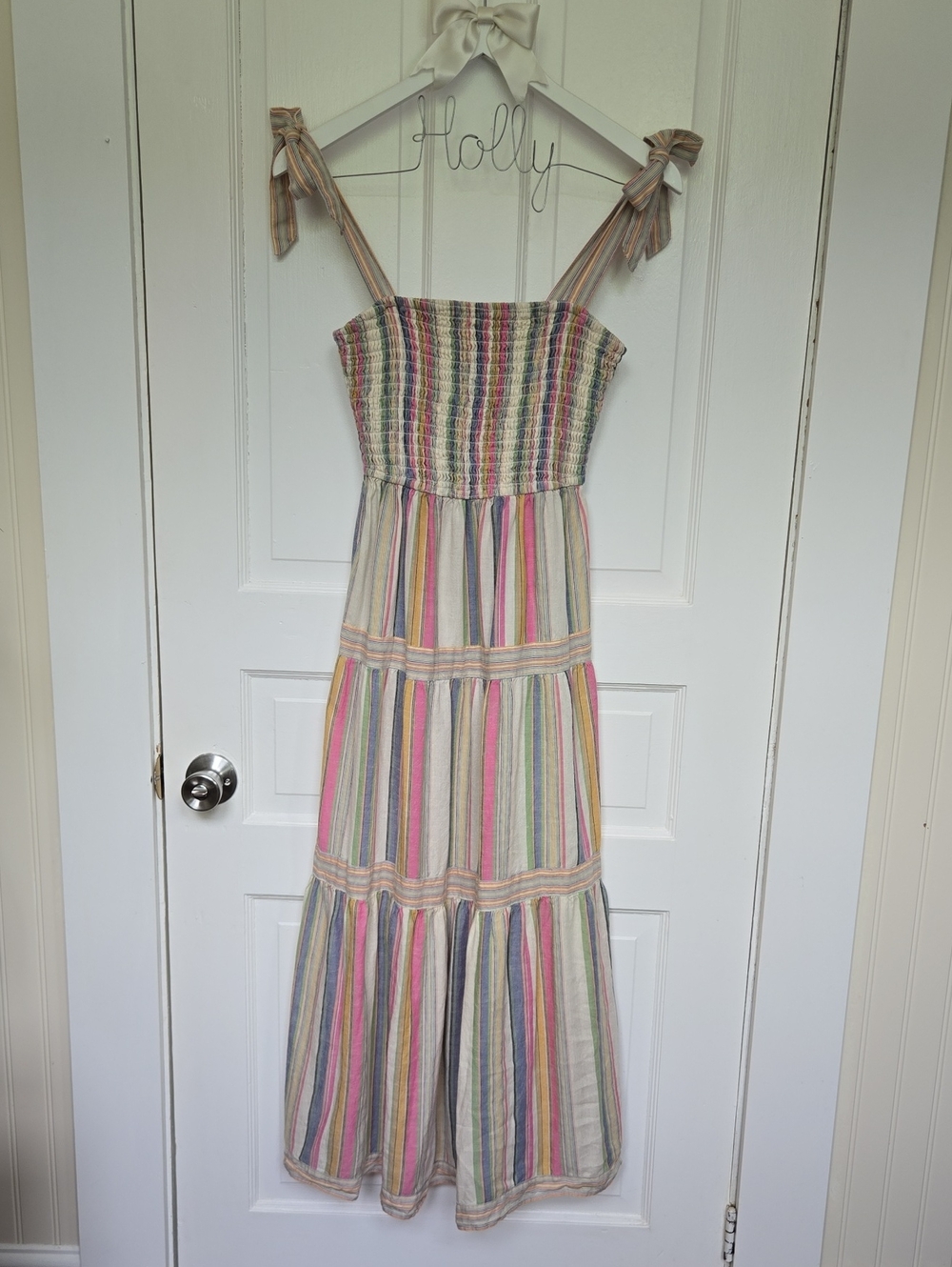 Marine Layer Selene Stripe Smocked Maxi Dress - Cream, Pink, Blue, Green, Size S
